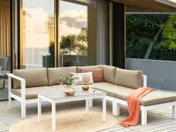 MESSINA 5 personers Have-hjørnesofasæt Venstrevendt Sand Beige Metal