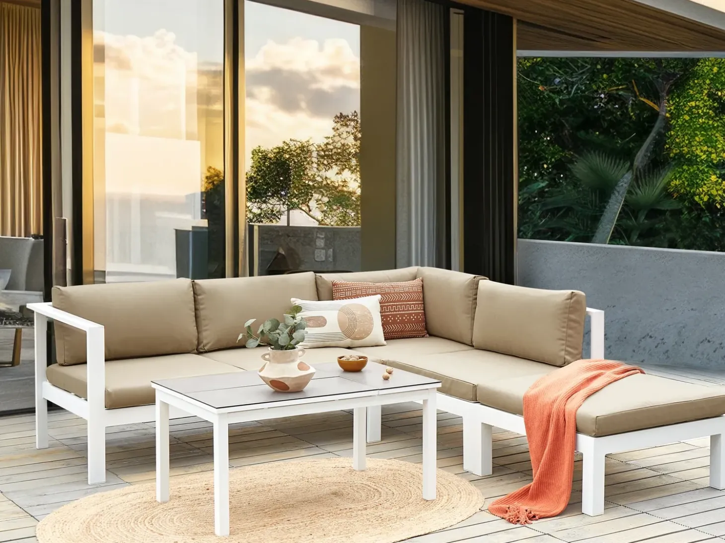 MESSINA 5 personers Have-hjørnesofasæt Venstrevendt Sand Beige Metal