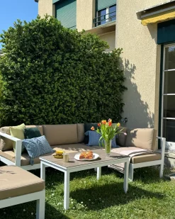 MESSINA 5 personers Have-hjørnesofasæt Venstrevendt Sand Beige Metal