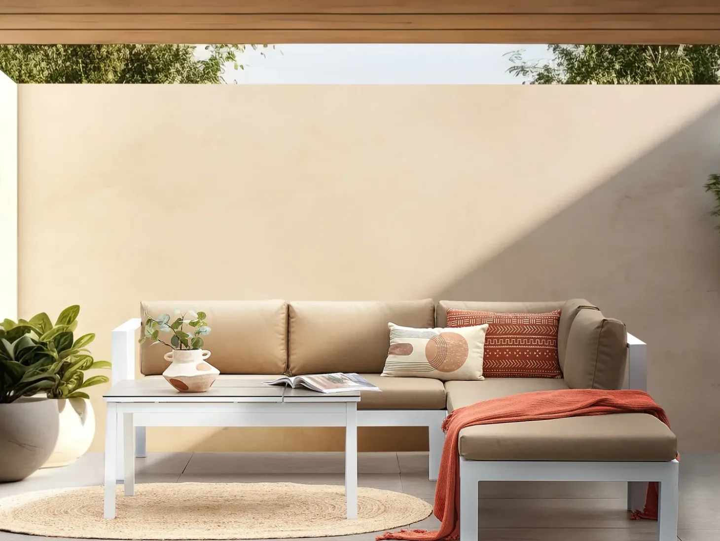 MESSINA 5 personers Have-hjørnesofasæt Venstrevendt Sand Beige Metal
