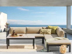 MESSINA 5 personers Have-hjørnesofasæt Venstrevendt Sand Beige Metal