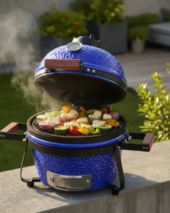Mini-grill med trækul KAMADO Keramik Blå