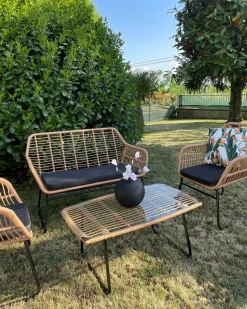 MINORI 4 personers Loungesæt med bord Beige PE-rattan