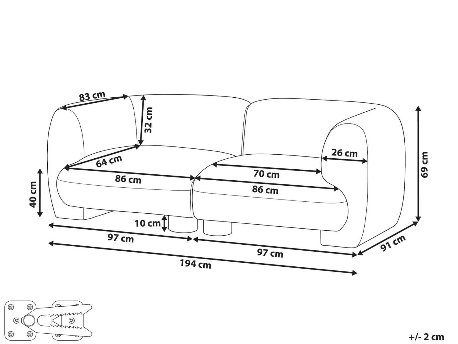 MJALBI 2 personers Modulsofa Brun Boucle