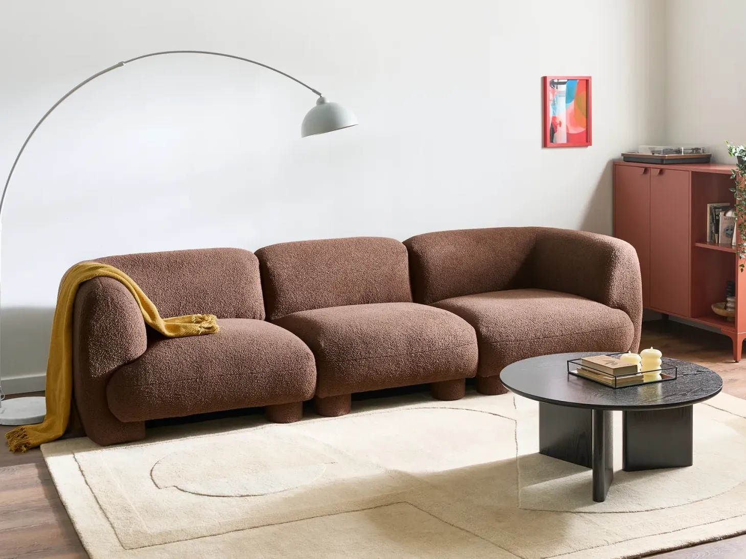 MJALBI 3 personers Modulsofa Brun Boucle