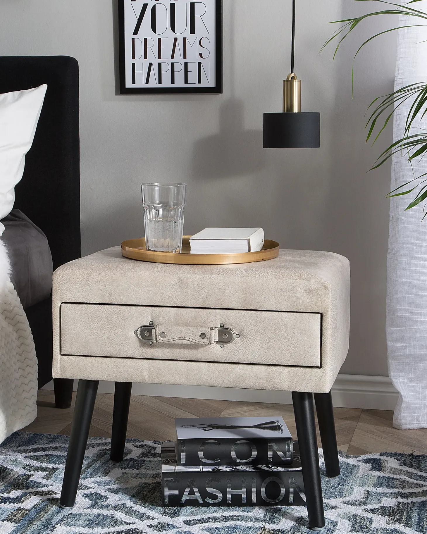 Natbord med 1 skuffe EUROSTAR Kunstlæder Beige