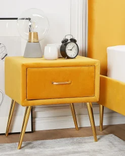 Natbord med 1 skuffe FLAYAT Velour Sennepsgul