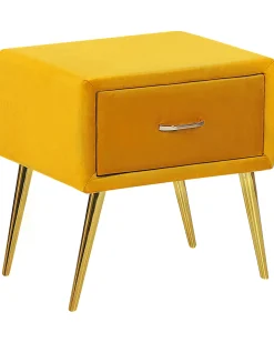 Natbord med 1 skuffe FLAYAT Velour Sennepsgul