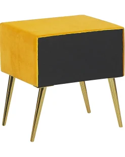 Natbord med 1 skuffe FLAYAT Velour Sennepsgul