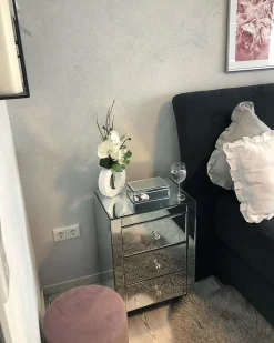 Natbord med 3 skuffe LORRIS Glas Spejlet sølv