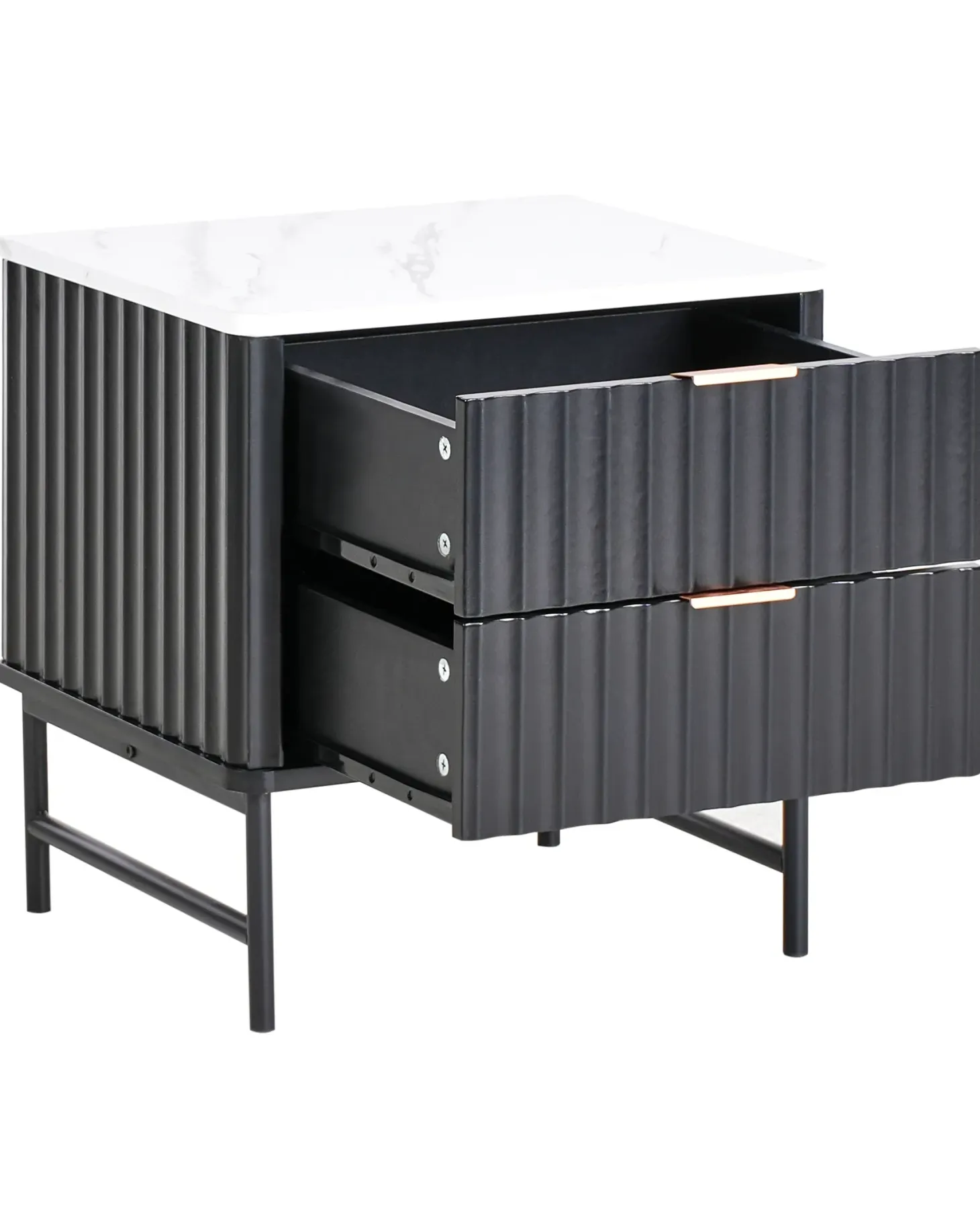 Natbord med 2 skuffer GLASTONBURY Marmor/sort