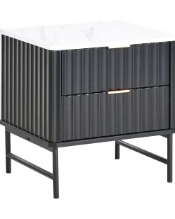 Natbord med 2 skuffer GLASTONBURY Marmor/sort