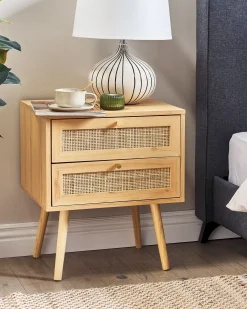 Natbord med 2 skuffer PEROTE Rattan Lysebrun