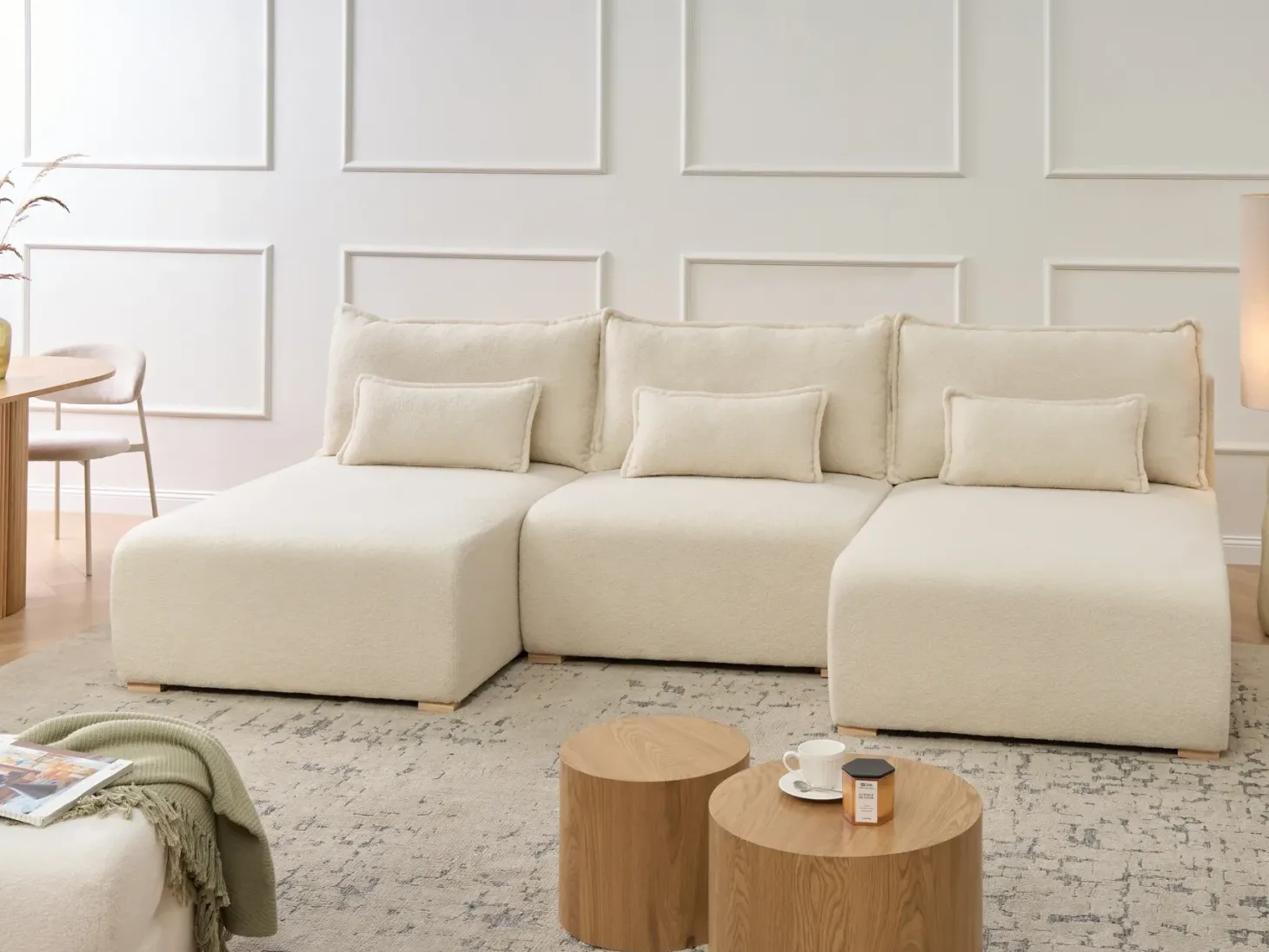 NERBO U-formet modulsofa Cremehvid Boucle
