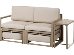 NOCI 2 personers Loungesæt med bord og fodskammel Beige Metal
