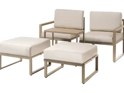 NOCI 2 personers Loungesæt med bord og fodskammel Beige Metal
