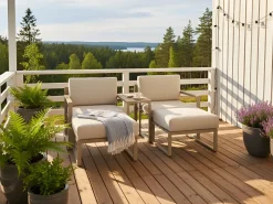 NOCI 2 personers Loungesæt med bord og fodskammel Beige Metal