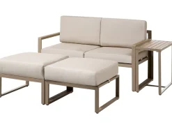 NOCI 2 personers Loungesæt med bord og fodskammel Beige Metal