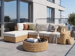 OLIVERI 4 personers Have-hjørnesofasæt Højrevendt Beige PE-rattan