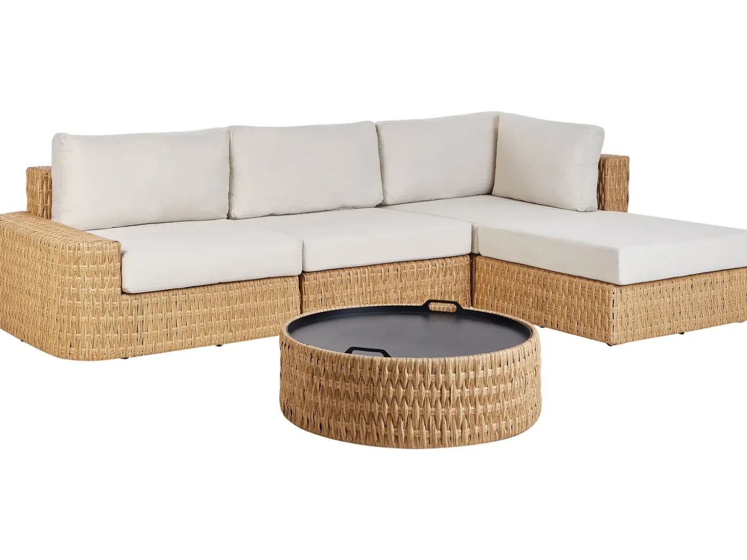 OLIVERI 4 personers Have-hjørnesofasæt Venstrevendt Beige PE-rattan