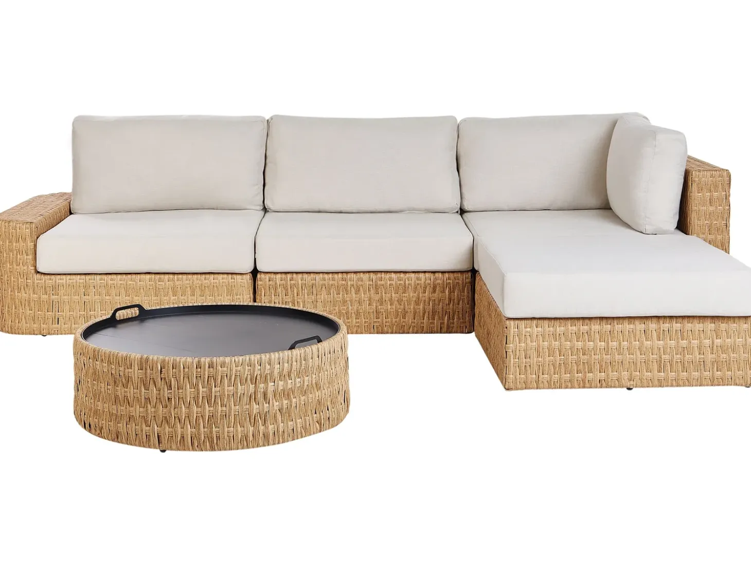OLIVERI 4 personers Have-hjørnesofasæt Venstrevendt Beige PE-rattan