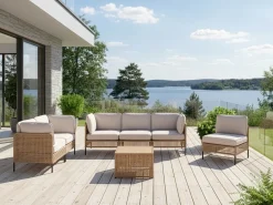 OMEGANA 6 personers Loungesæt med bord Lys Beige PE-rattan