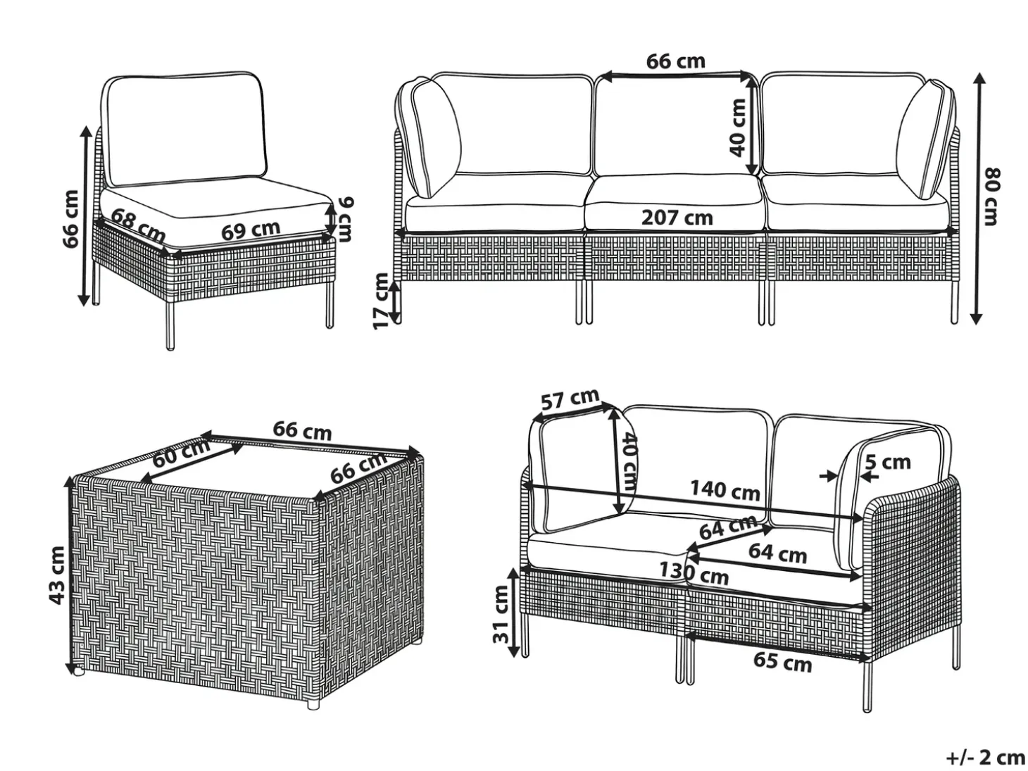OMEGANA 6 personers Loungesæt med bord Lys Beige PE-rattan