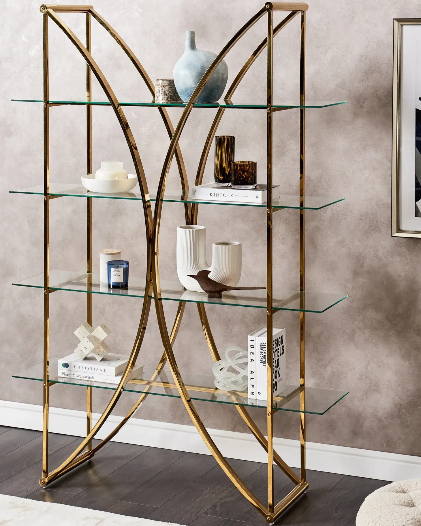 Opbevaringsskab med 4 hylder HOLLOW Metal 175 cm Guld