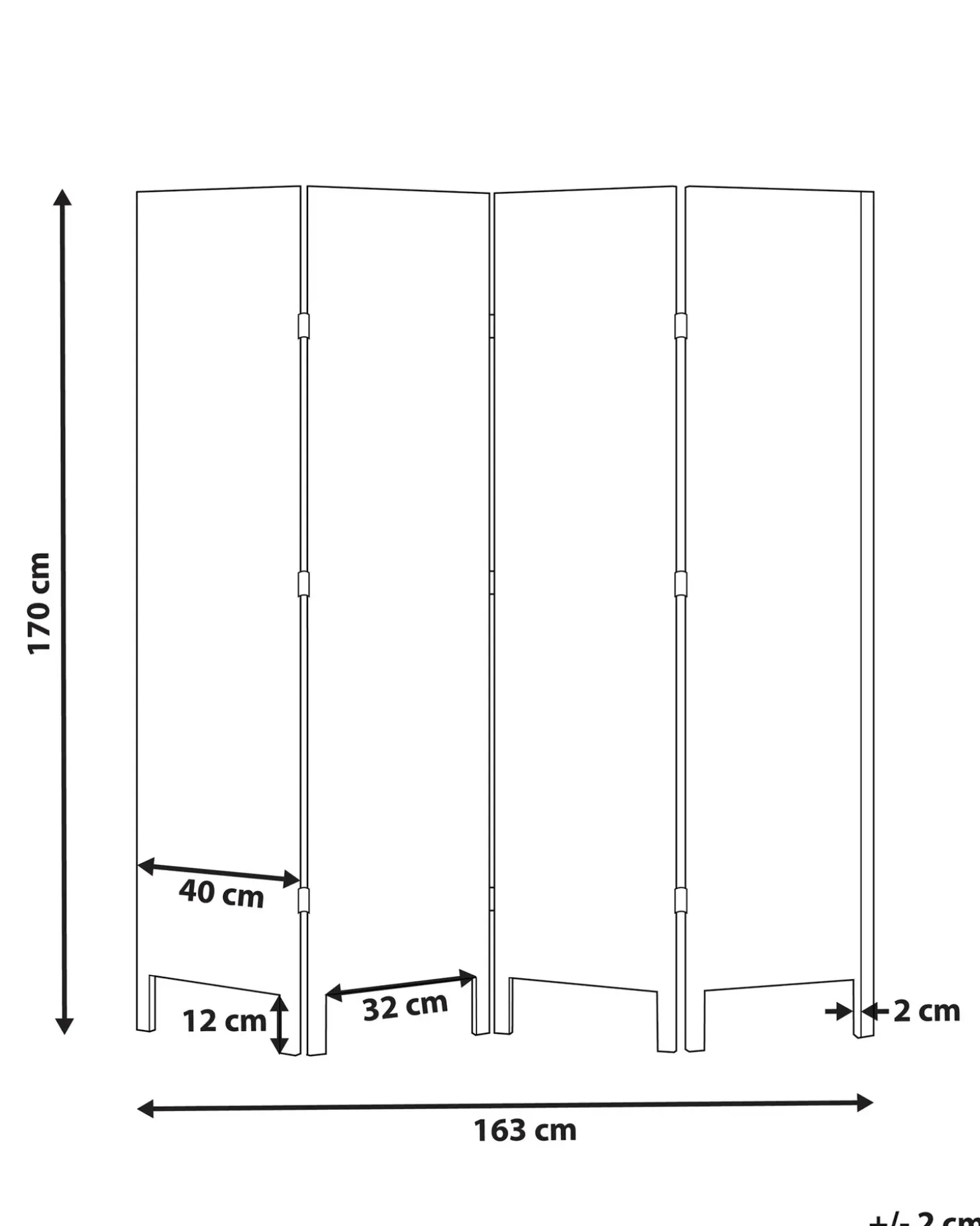 4 panelers rumdeler AVENES Cremehvid 163 cm 170 cm