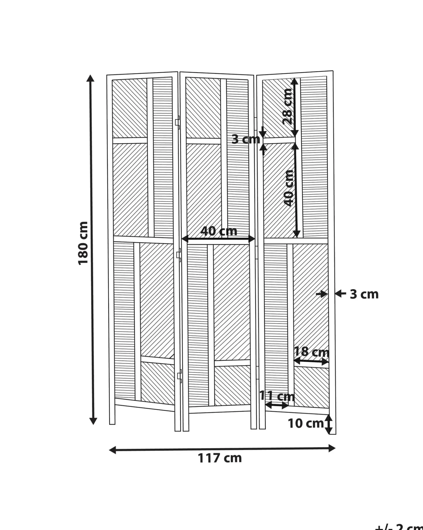 3 panelers rumdeler LAMEZIA Lysebrun 117 cm 180 cm