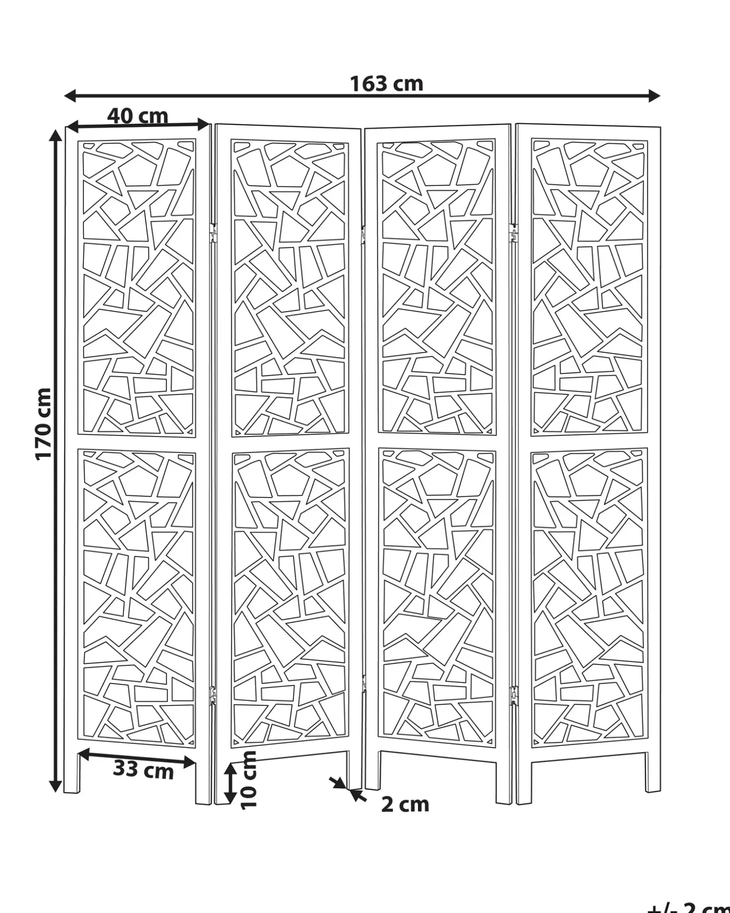 4 panelers rumdeler PIANLARGO Sort 163 cm 170 cm