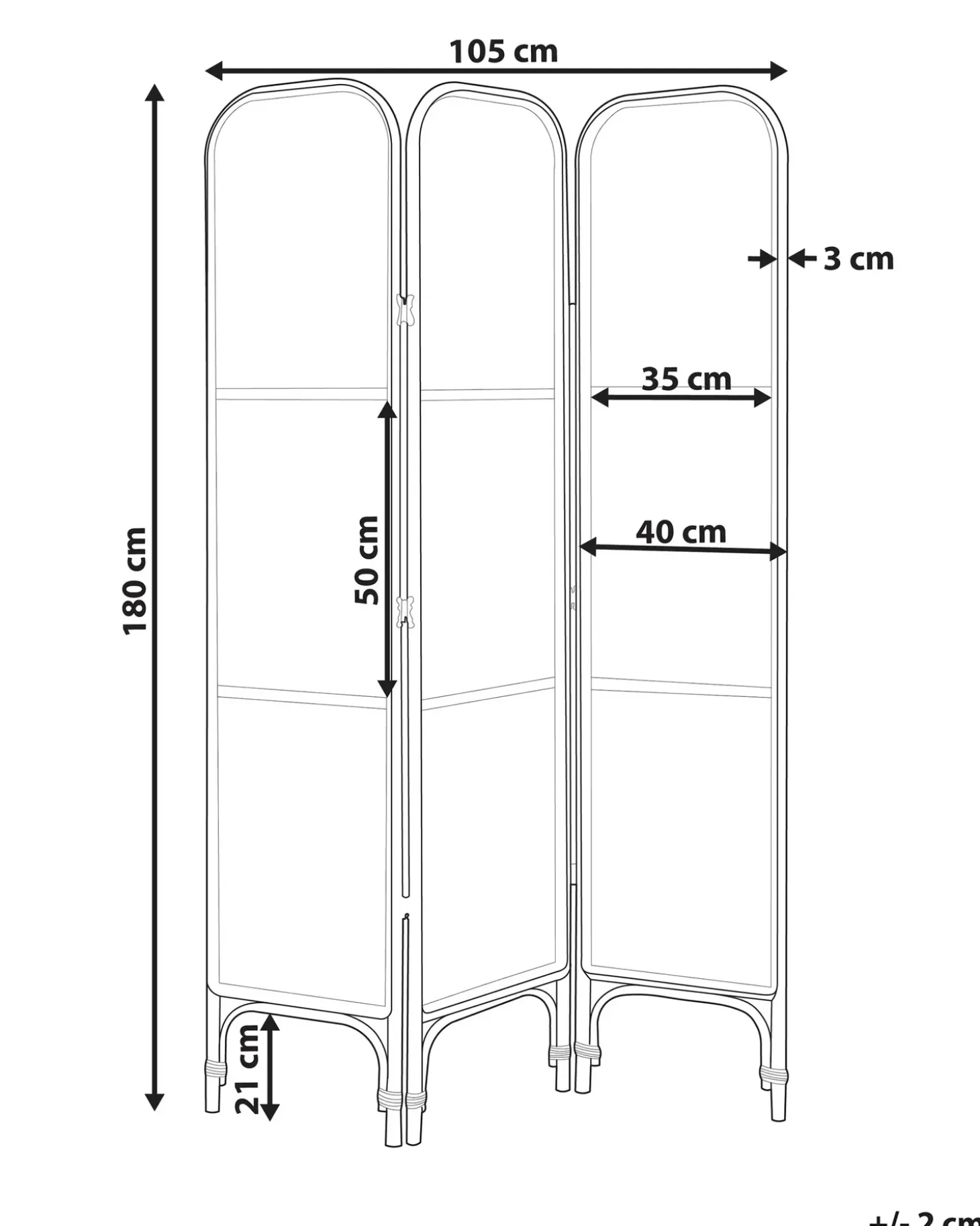 3 panelers rumdeler POTENZA Lysebrun 105 cm 180 cm
