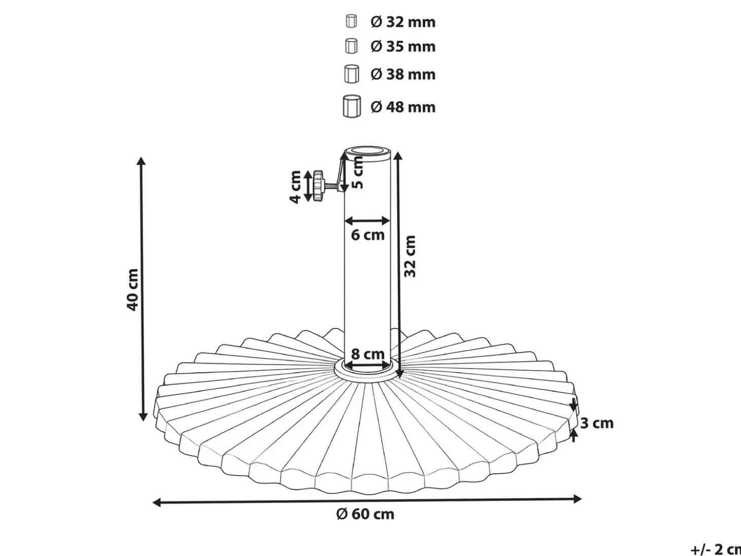 Parasolfod CAREZZA Sort Rund 21 kg