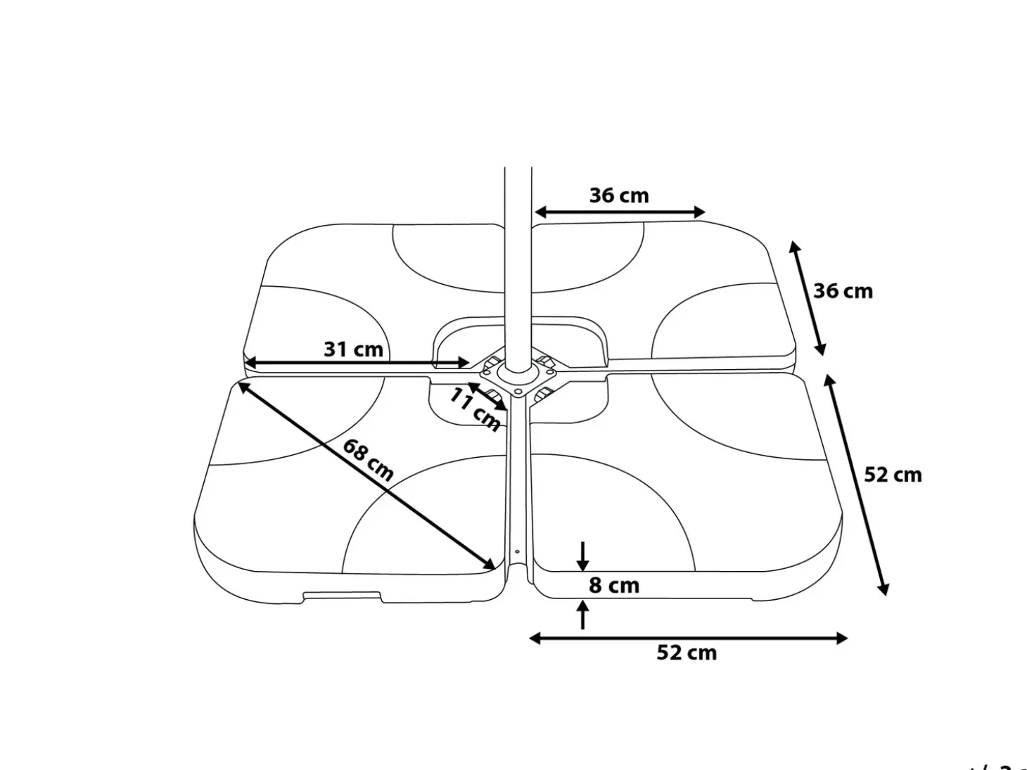 Parasolfod CARIA Sort Firkantet 9 kg