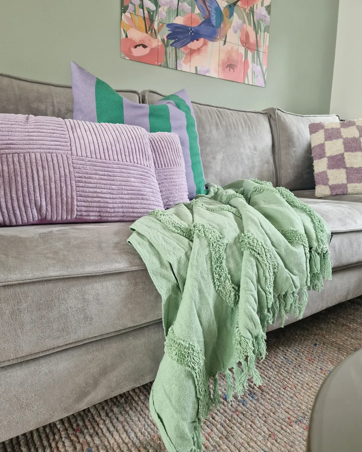 Plaid KHARI Bomuld 125 x 150 cm Lysegrøn