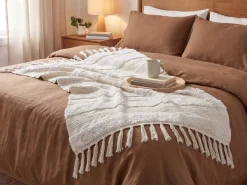 Plaid RAEBARELI Bomuld 130 x 180 cm Lys Beige