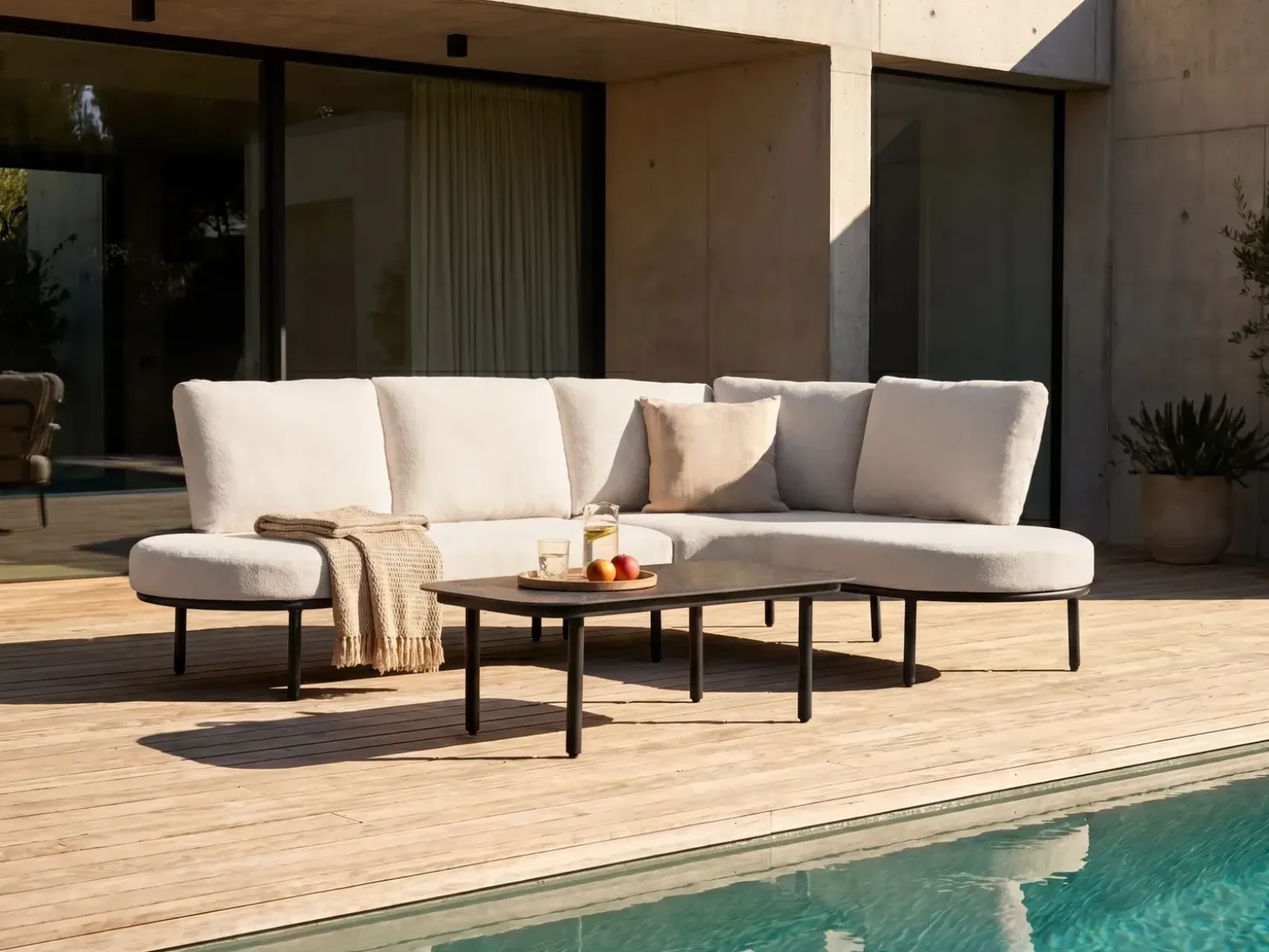 POLLINA 4 personers Havesofa med bord Sort Metal