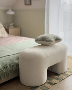 Polstret bænk DECORAH Boucle Hvid