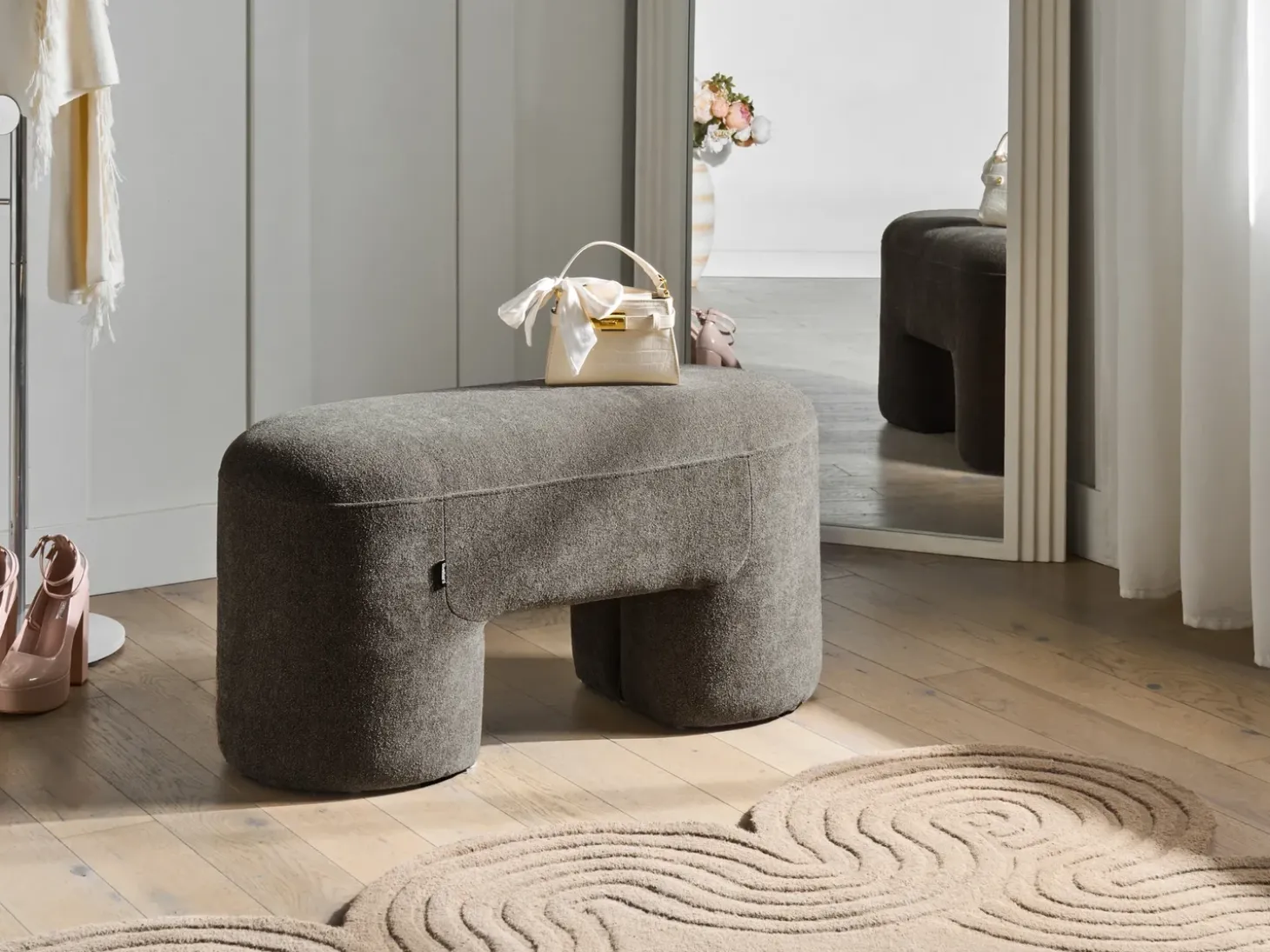 Polstret bænk DECORAH Boucle Brun