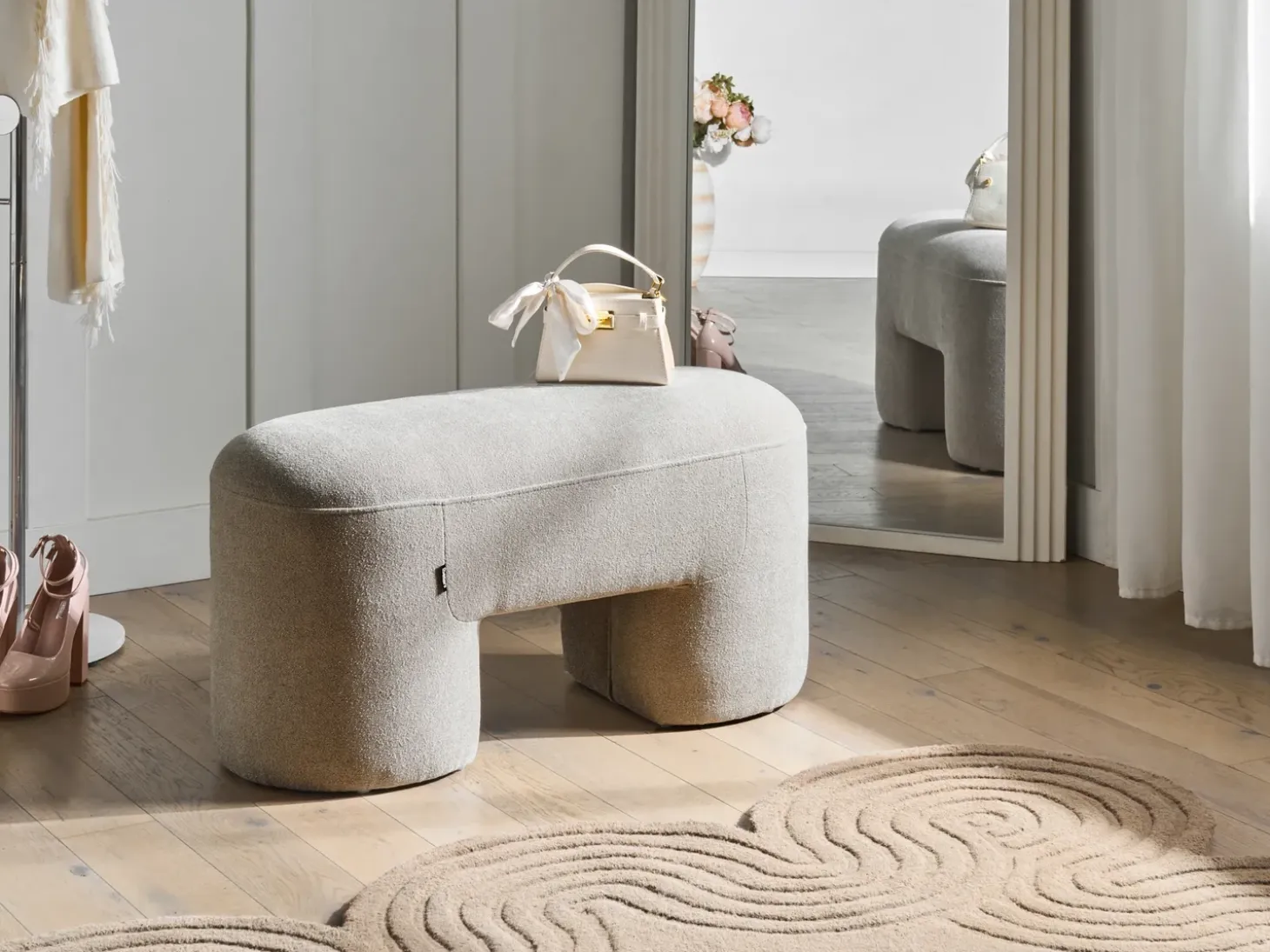Polstret bænk DECORAH Boucle Lys Beige