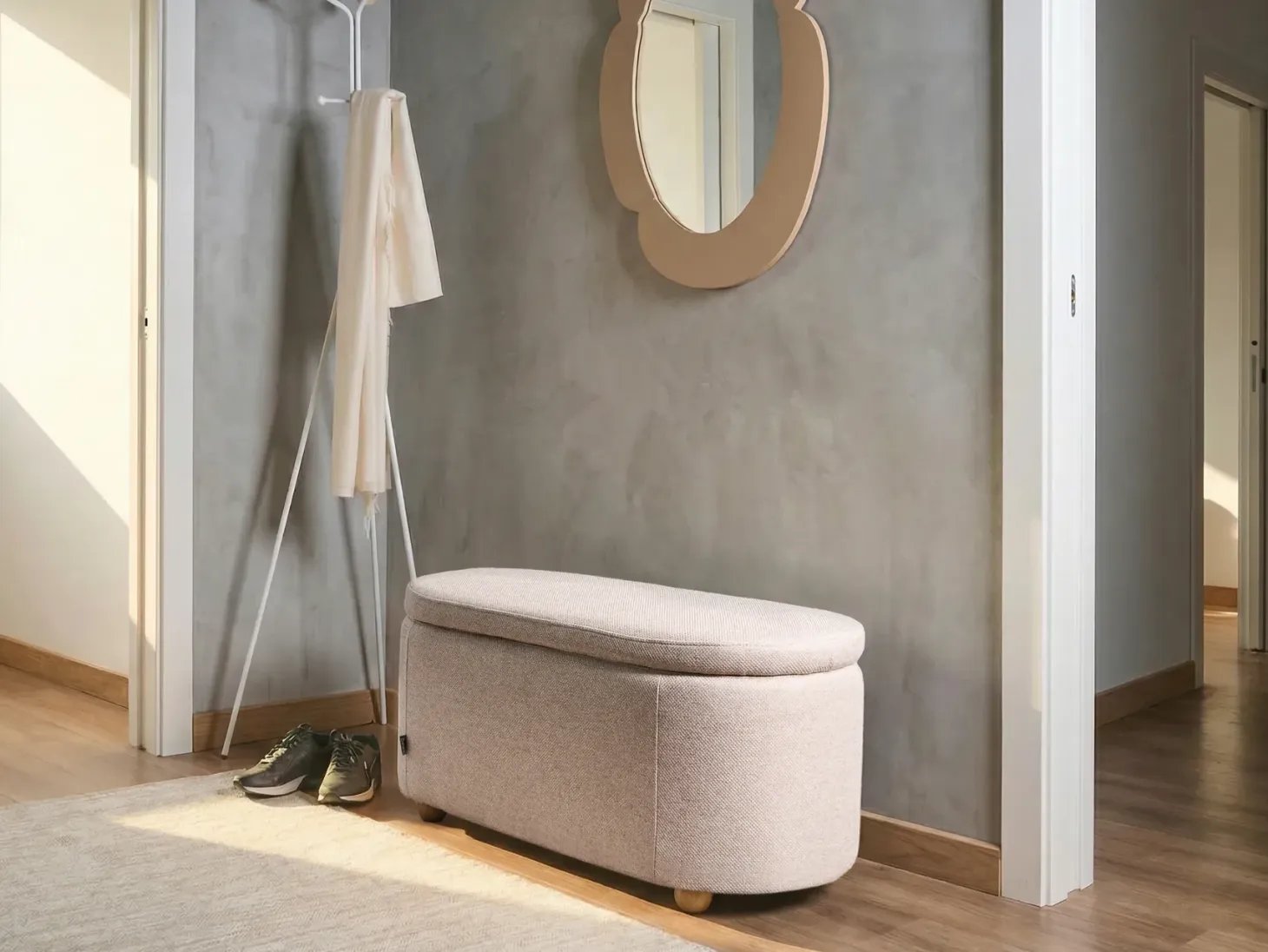 Polstret bænk med opbevaring HAYWARD 98 cm 44 cm Beige