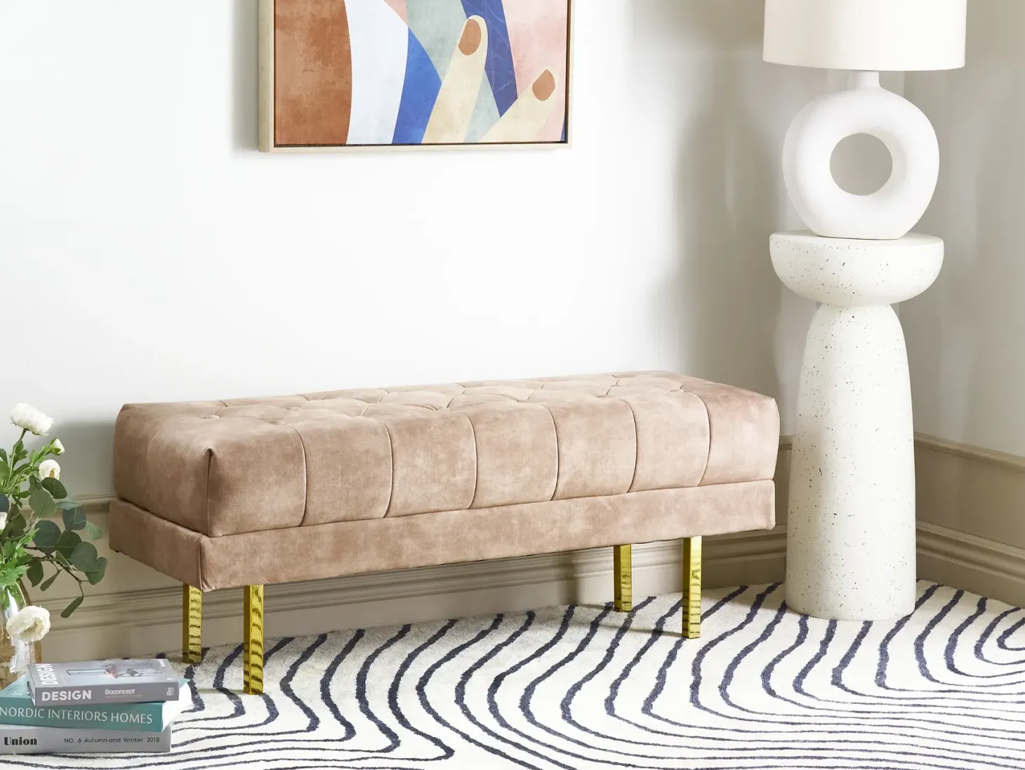 Polstret bænk ROSEVILLE Velour Brungrå