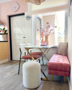 Polstret bænk ROSEVILLE Velour Lyserød