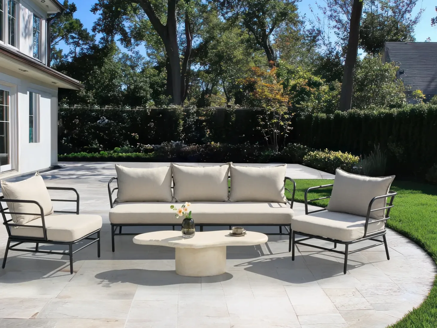 PONZONE 5 personers havesofasæt Lys Beige Metal