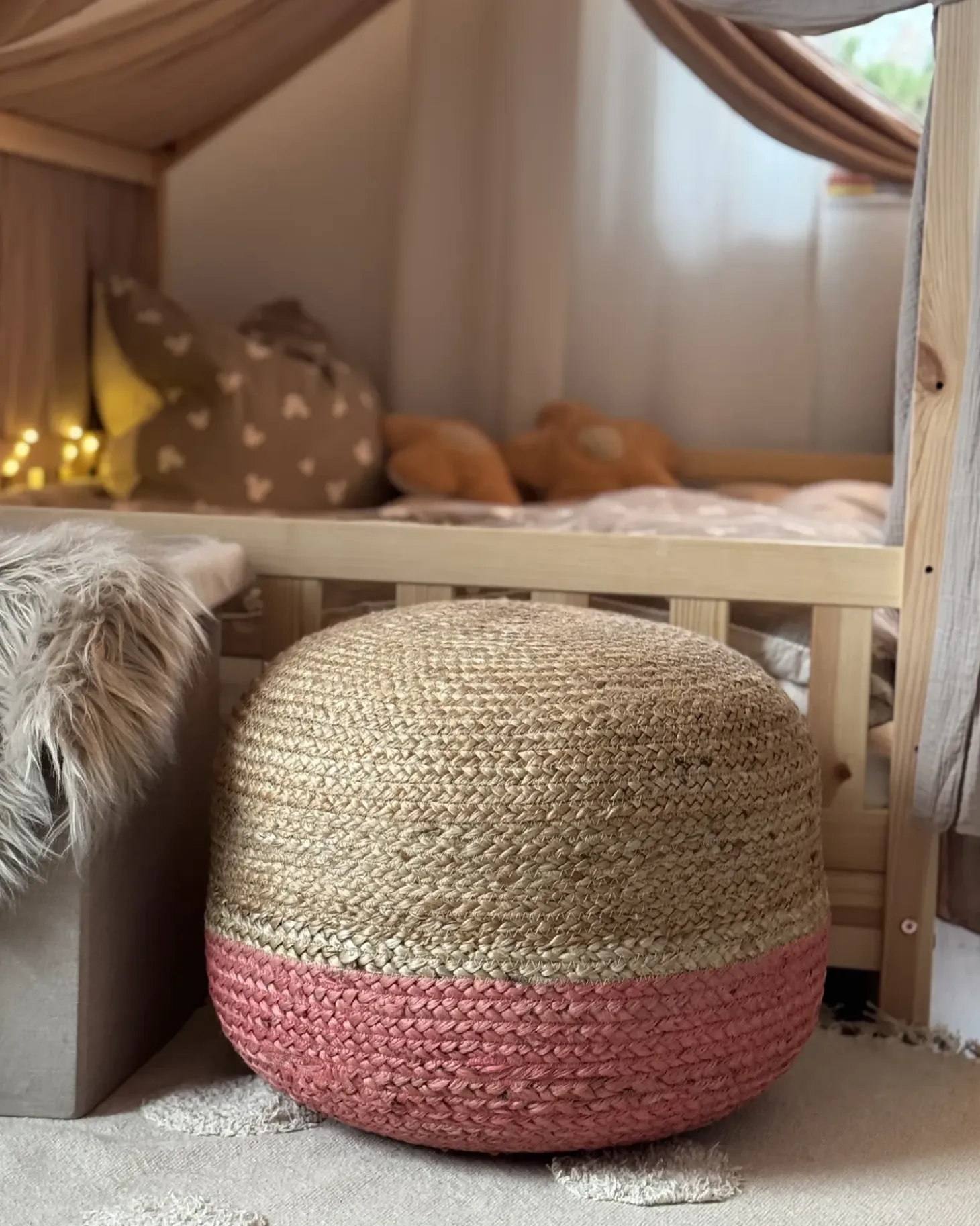 Puf DUKI Jute Lyserød
