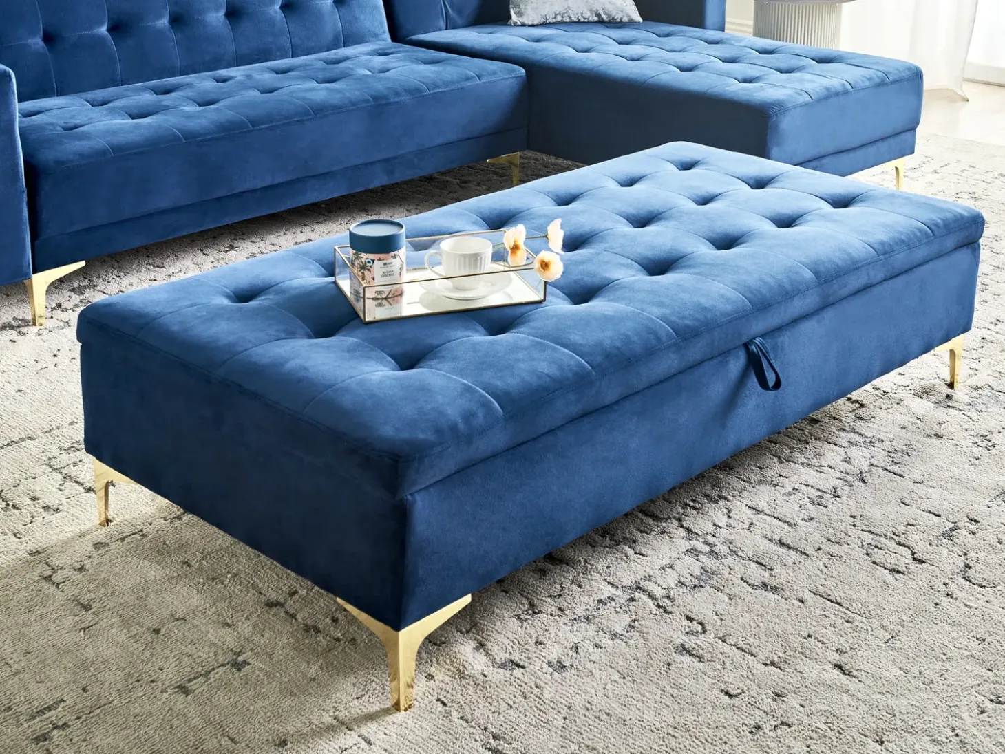 Puf med opbevaring ABERDEEN Velour Navy Blå