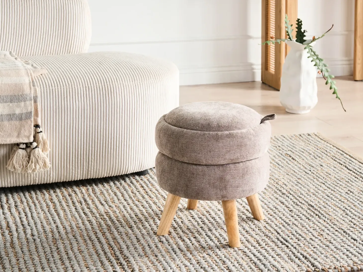 Puf med opbevaring HAWLEY Chenille Brungrå