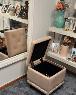 Puf med opbevaring LORETTO Velour Beige