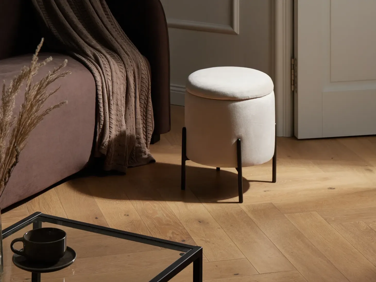 Puf med opbevaring WENONA Velour Lys Beige