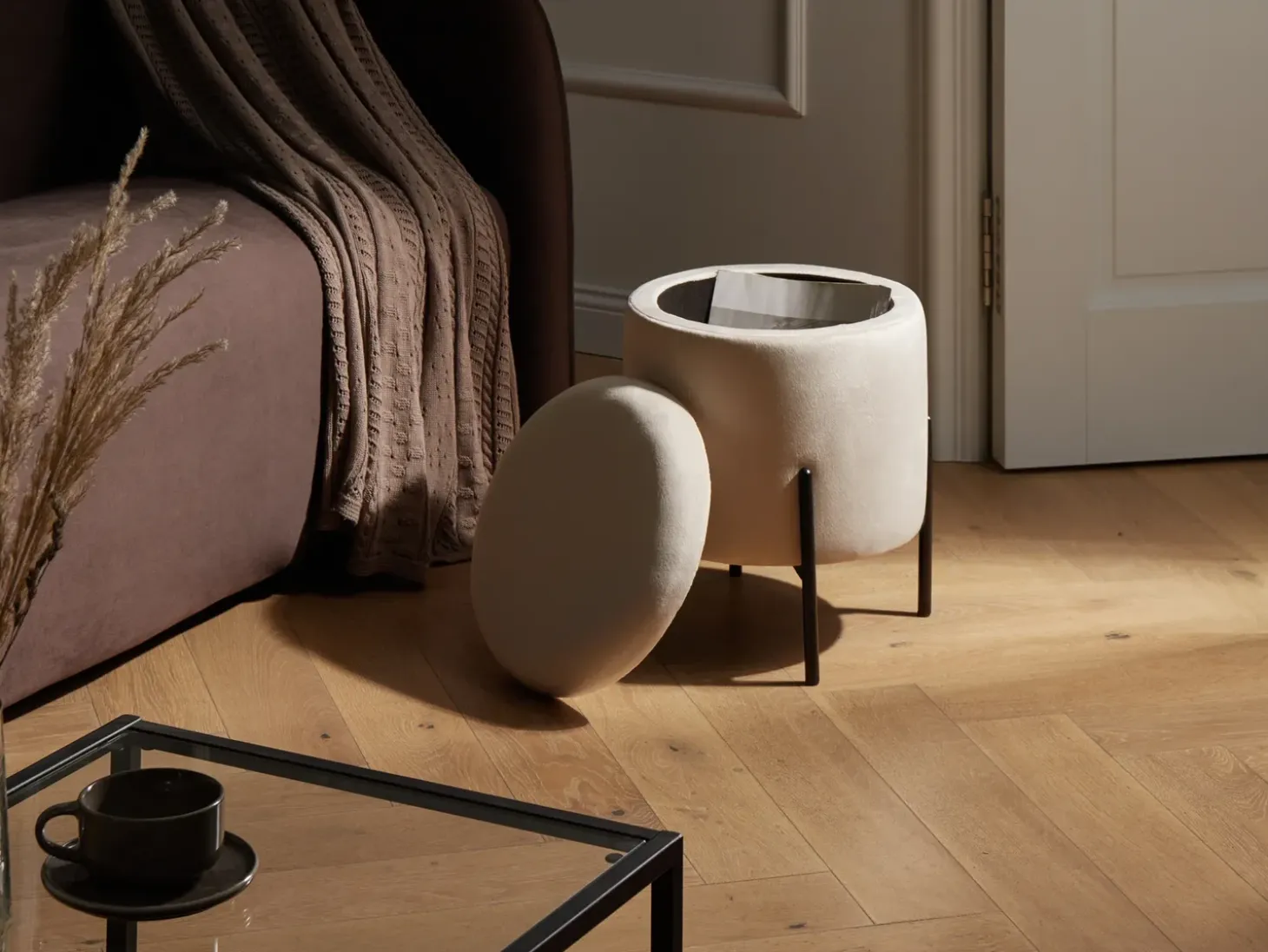 Puf med opbevaring WENONA Velour Lys Beige